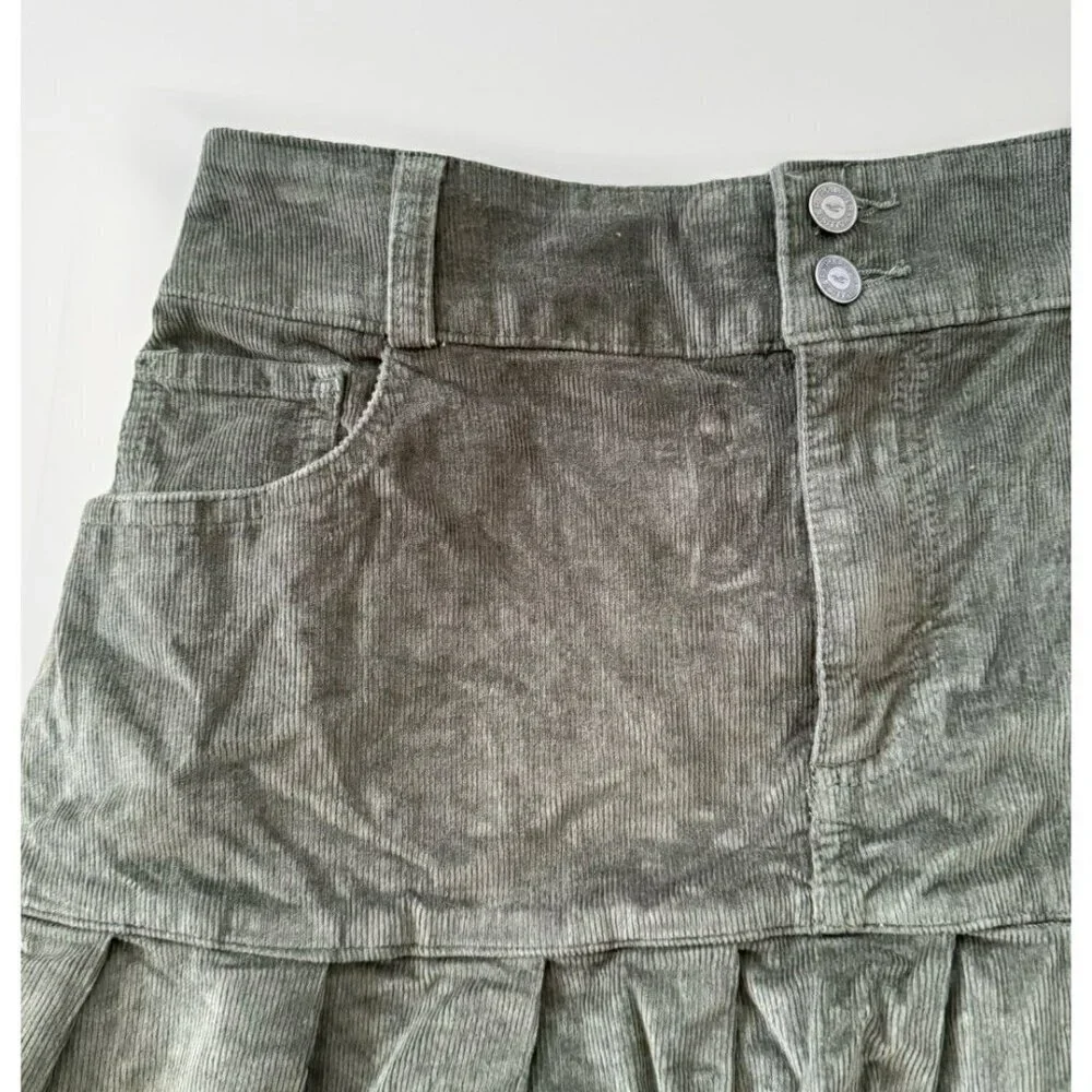 Hollister Corduroy Pleated Mini Skirt Womens S Army Green High Waist w Pockets